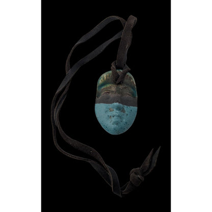 Boho Handmade Ceramic Face Pendant Necklace Turquoise Brown Suede Cord Artisan Statement Jewelry