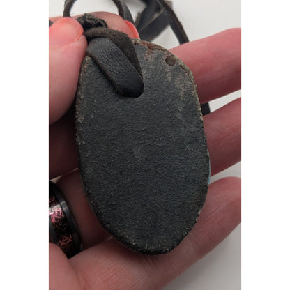 Boho Handmade Ceramic Face Pendant Necklace Turquoise Brown Suede Cord Artisan Statement Jewelry