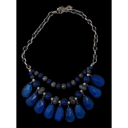 Y2K Chunky Glam Blue And Silver Tone Layered Beaded Necklace