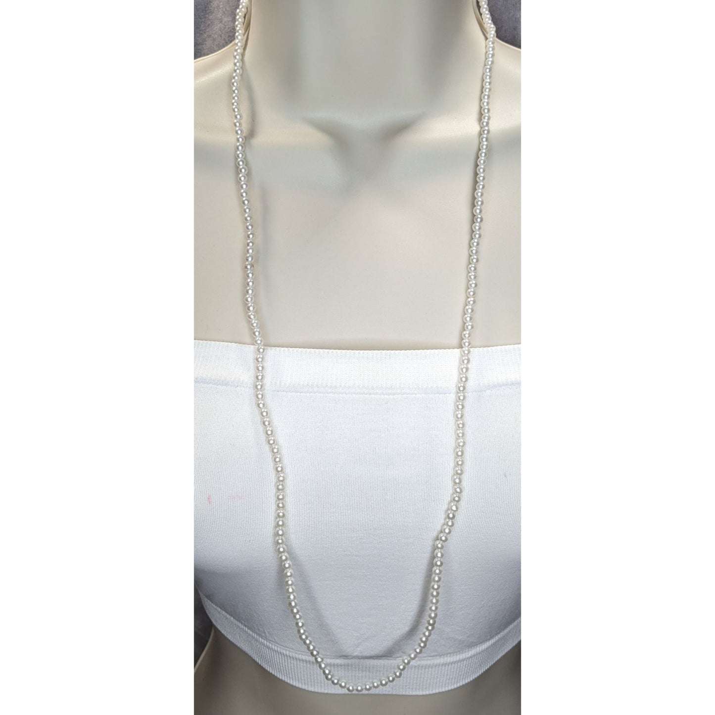 Coquette Long Faux Pearl Necklace White Beaded Opera Length Classic Romantic Jewelry
