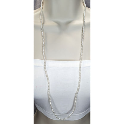 Coquette Long Faux Pearl Necklace White Beaded Opera Length Classic Romantic Jewelry