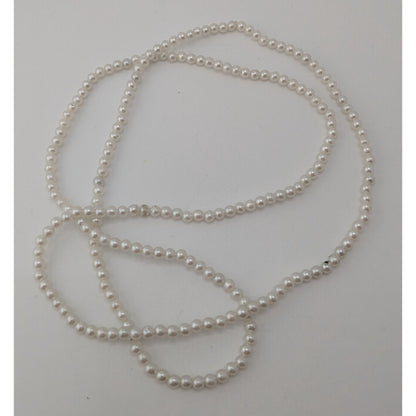 Coquette Long Faux Pearl Necklace White Beaded Opera Length Classic Romantic Jewelry