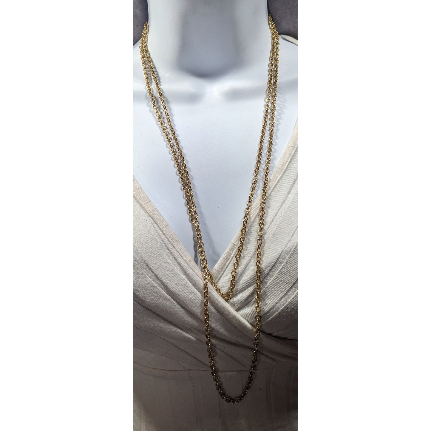 Vintage Crown Trifari Extra Long Gold Tone Chain Necklace