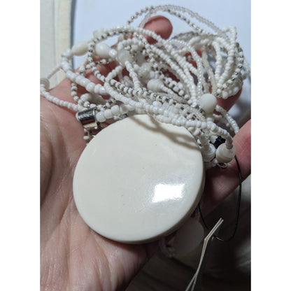 Chico's Nautilus White And Silver Chunky Multilayer Pendant Necklace