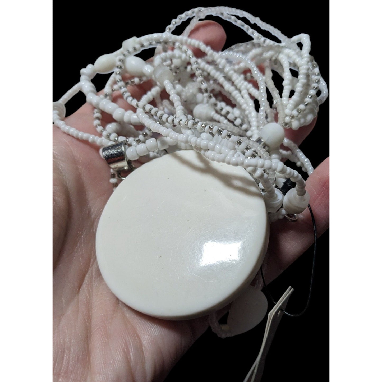 Chico's Nautilus White And Silver Chunky Multilayer Pendant Necklace