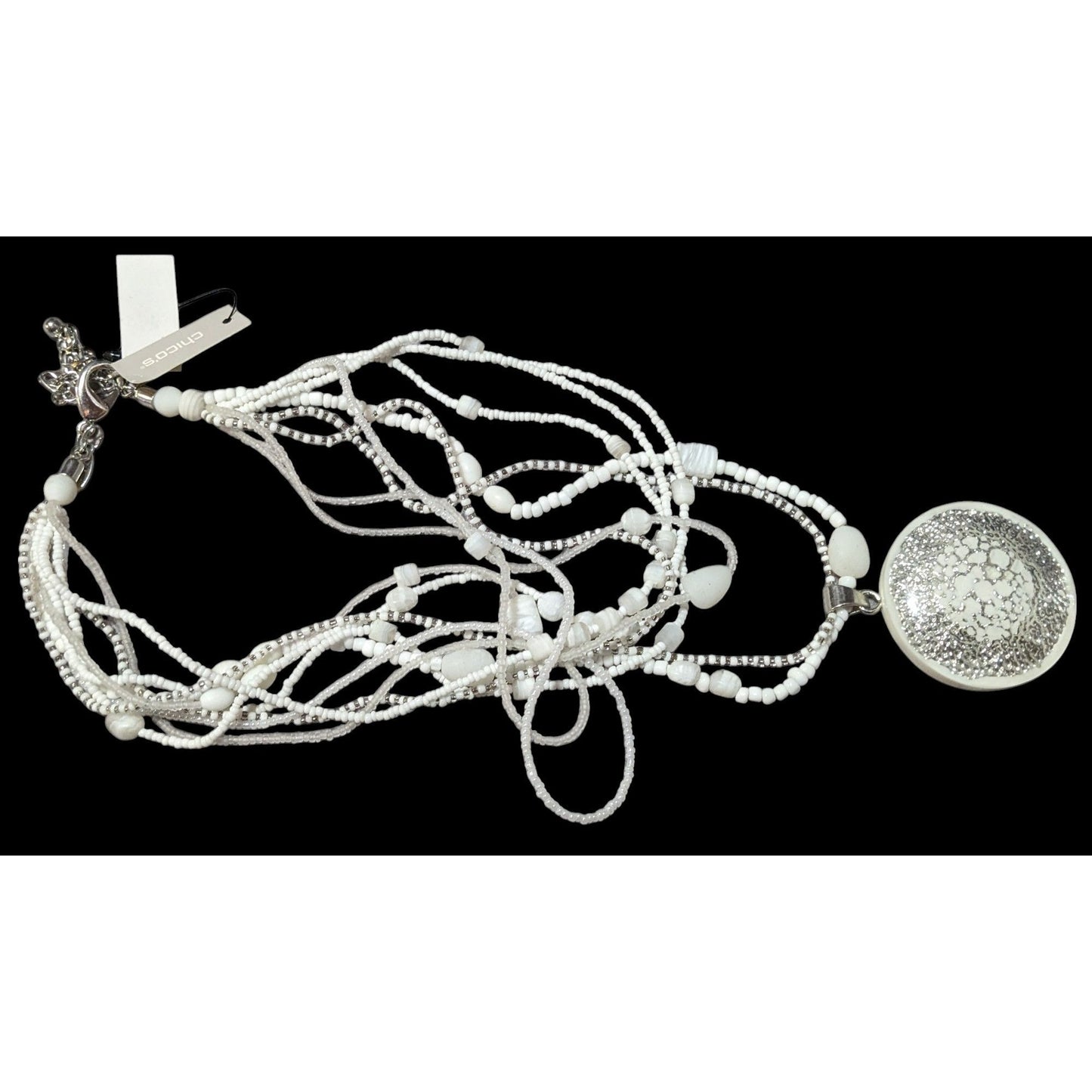 Chico's Nautilus White And Silver Chunky Multilayer Pendant Necklace