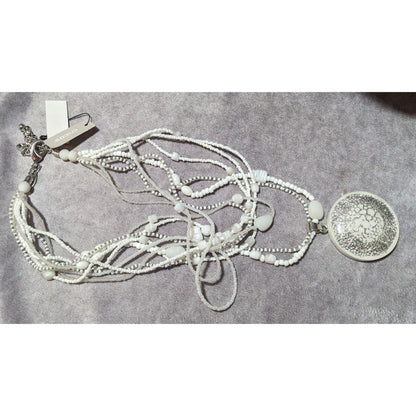 Chico's Nautilus White And Silver Chunky Multilayer Pendant Necklace