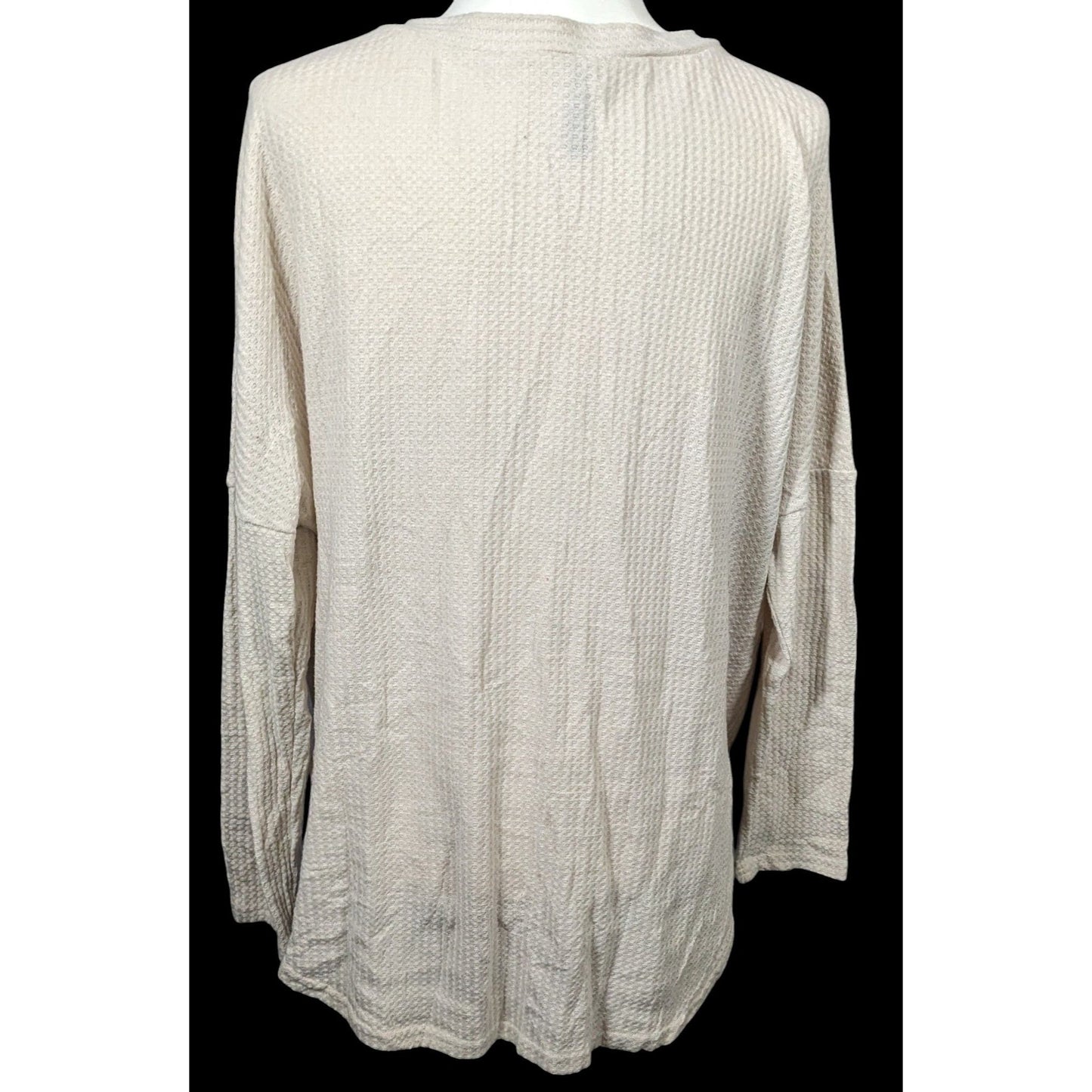 Iwollence Cream Waffle Knit Button Down Tie Front Tunic