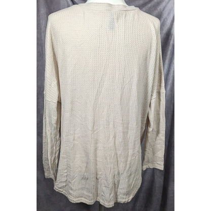 Iwollence Cream Waffle Knit Button Down Tie Front Tunic