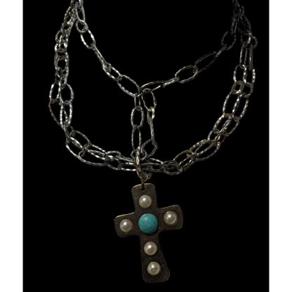 Vintage Southwestern Multilayer Chain Hammered Bohemian Cross Necklace