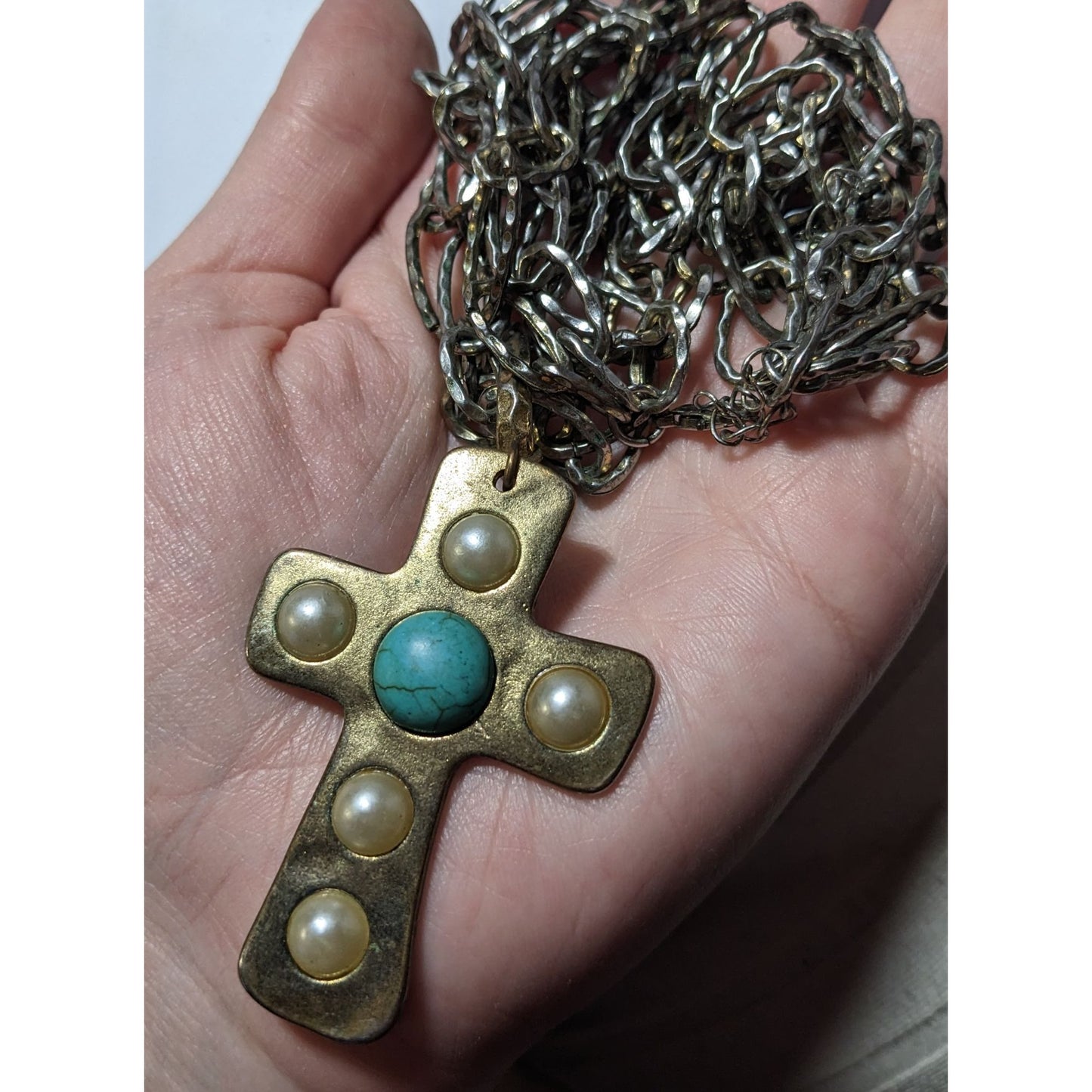 Vintage Southwestern Multilayer Chain Hammered Bohemian Cross Necklace