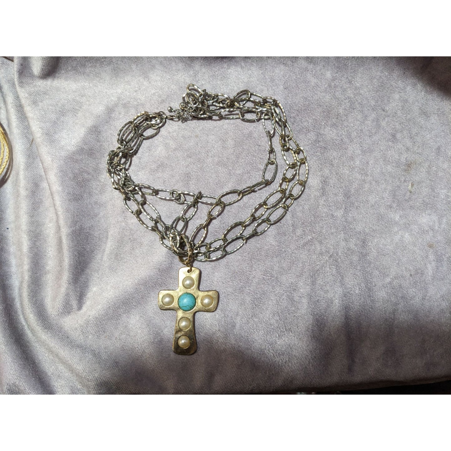 Vintage Southwestern Multilayer Chain Hammered Bohemian Cross Necklace