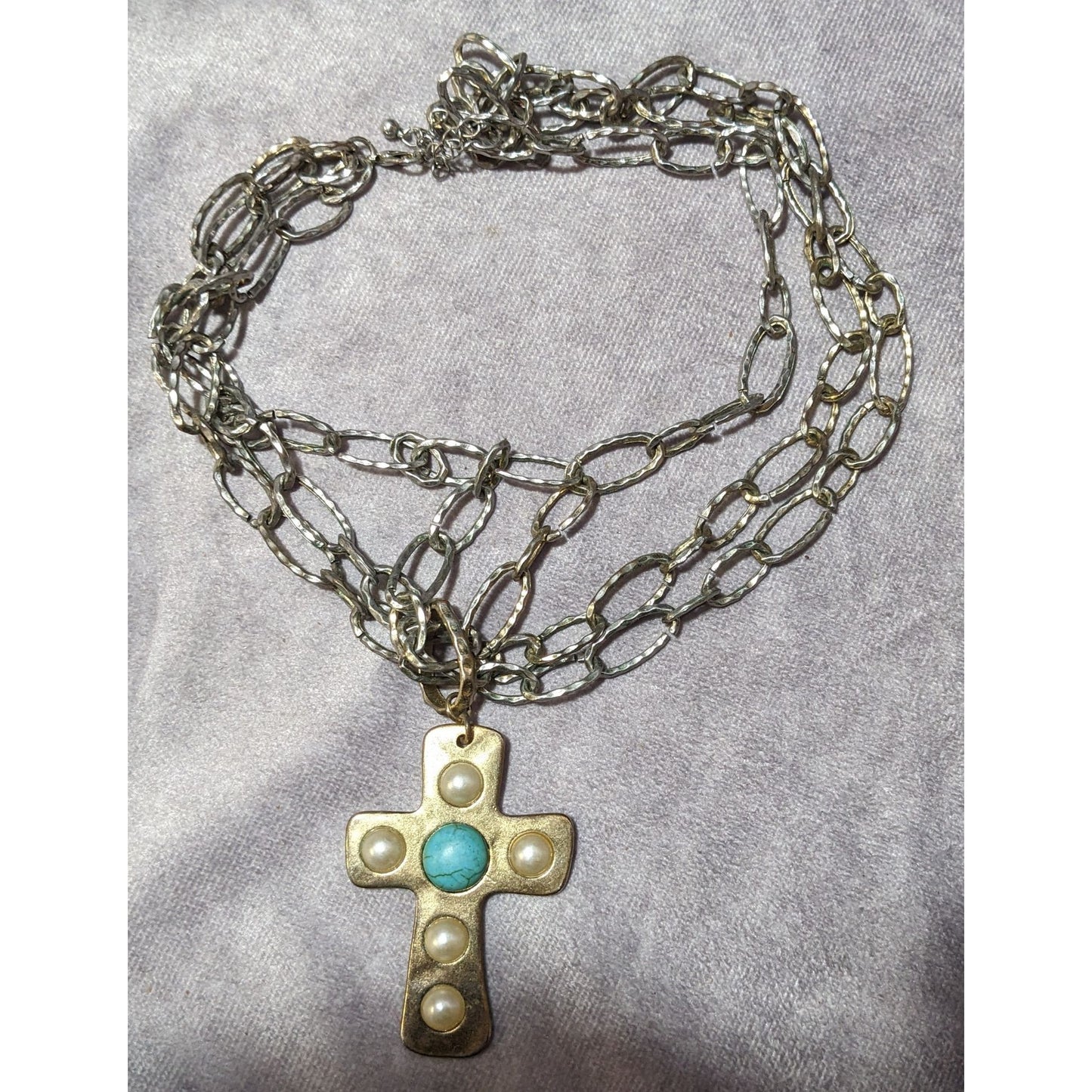 Vintage Southwestern Multilayer Chain Hammered Bohemian Cross Necklace