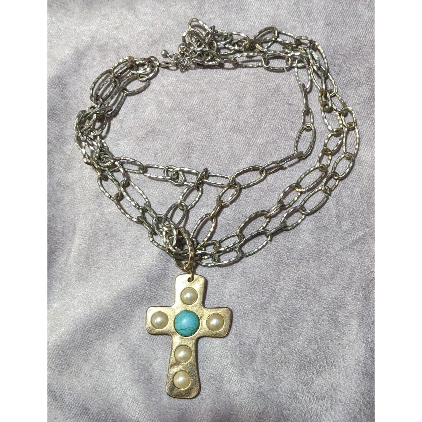 Vintage Southwestern Multilayer Chain Hammered Bohemian Cross Necklace