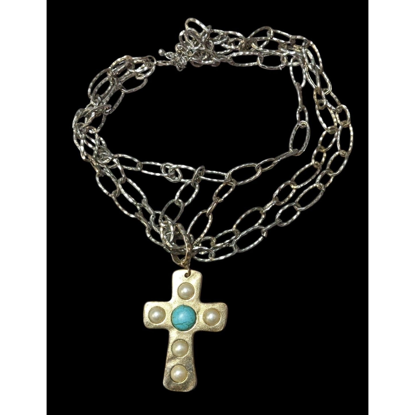 Vintage Southwestern Multilayer Chain Hammered Bohemian Cross Necklace