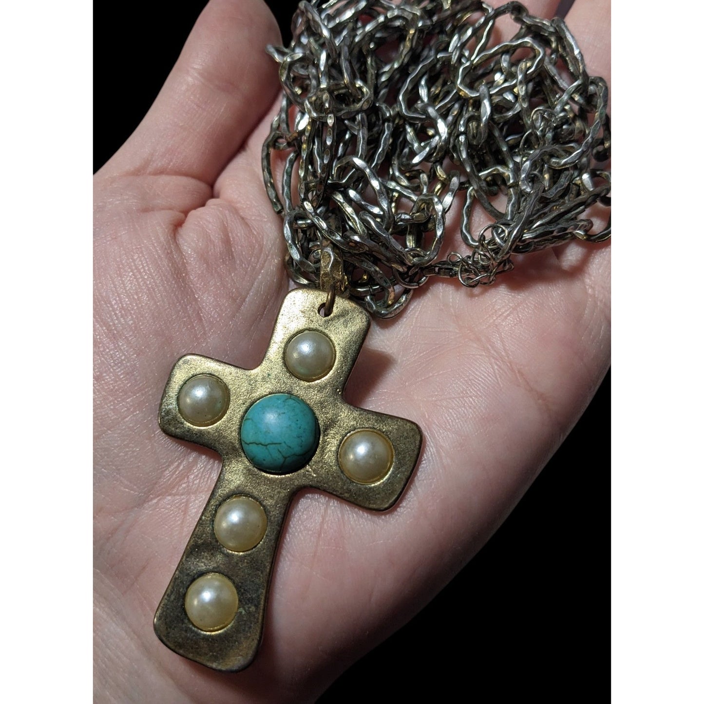 Vintage Southwestern Multilayer Chain Hammered Bohemian Cross Necklace