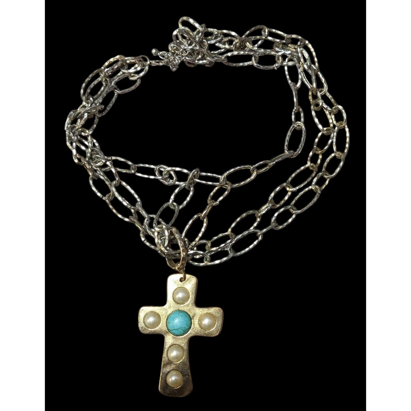 Vintage Southwestern Multilayer Chain Hammered Bohemian Cross Necklace