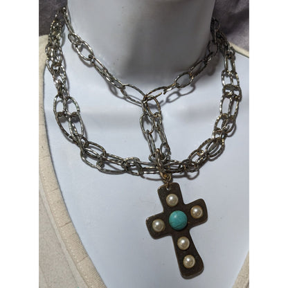 Vintage Southwestern Multilayer Chain Hammered Bohemian Cross Necklace