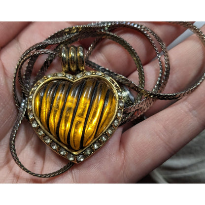 Vintage Coquette Honey Lucite Heart Pendant Necklace