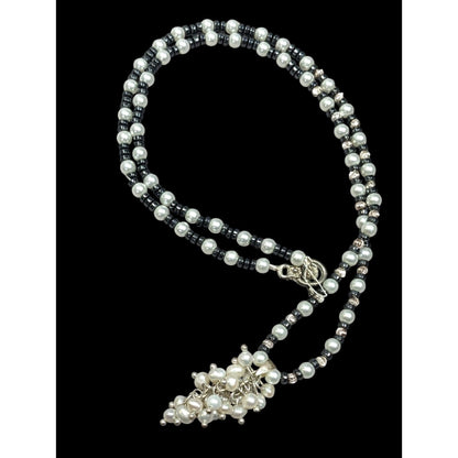 Handmade Whimsical Pearl And Glass Beaded Cluster Pendant Necklace