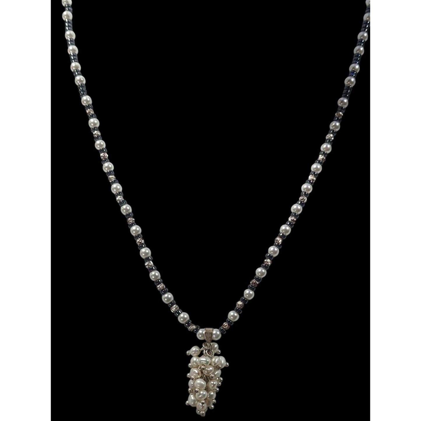 Handmade Whimsical Pearl And Glass Beaded Cluster Pendant Necklace
