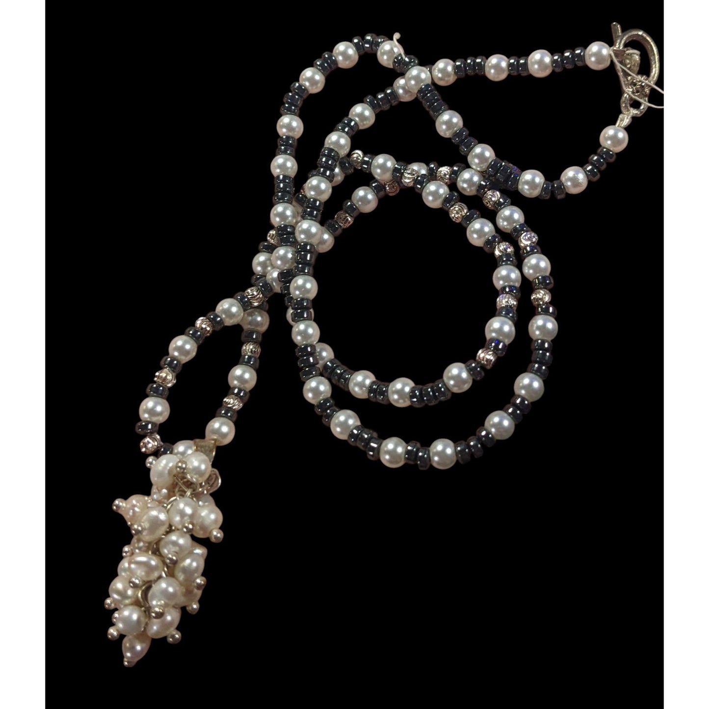Handmade Whimsical Pearl And Glass Beaded Cluster Pendant Necklace