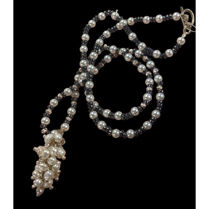 Handmade Whimsical Pearl And Glass Beaded Cluster Pendant Necklace