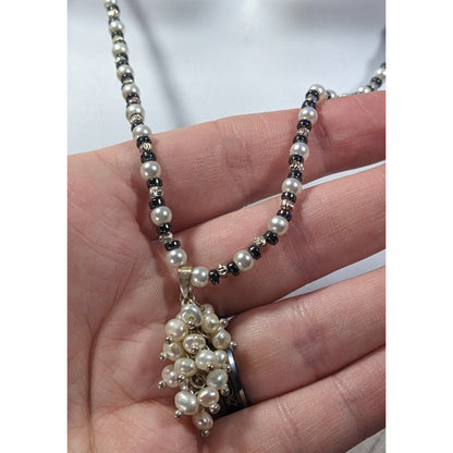 Handmade Whimsical Pearl And Glass Beaded Cluster Pendant Necklace