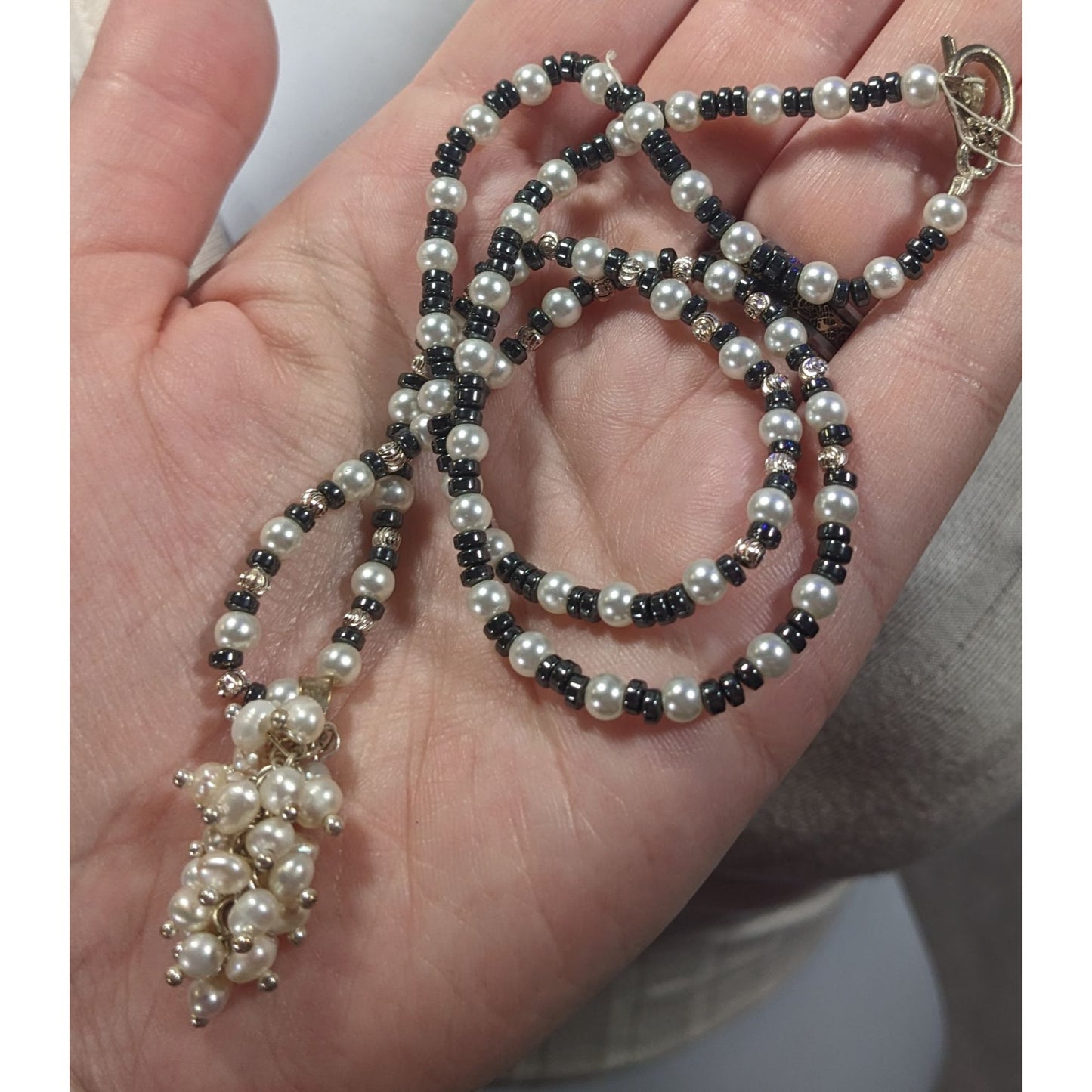 Handmade Whimsical Pearl And Glass Beaded Cluster Pendant Necklace