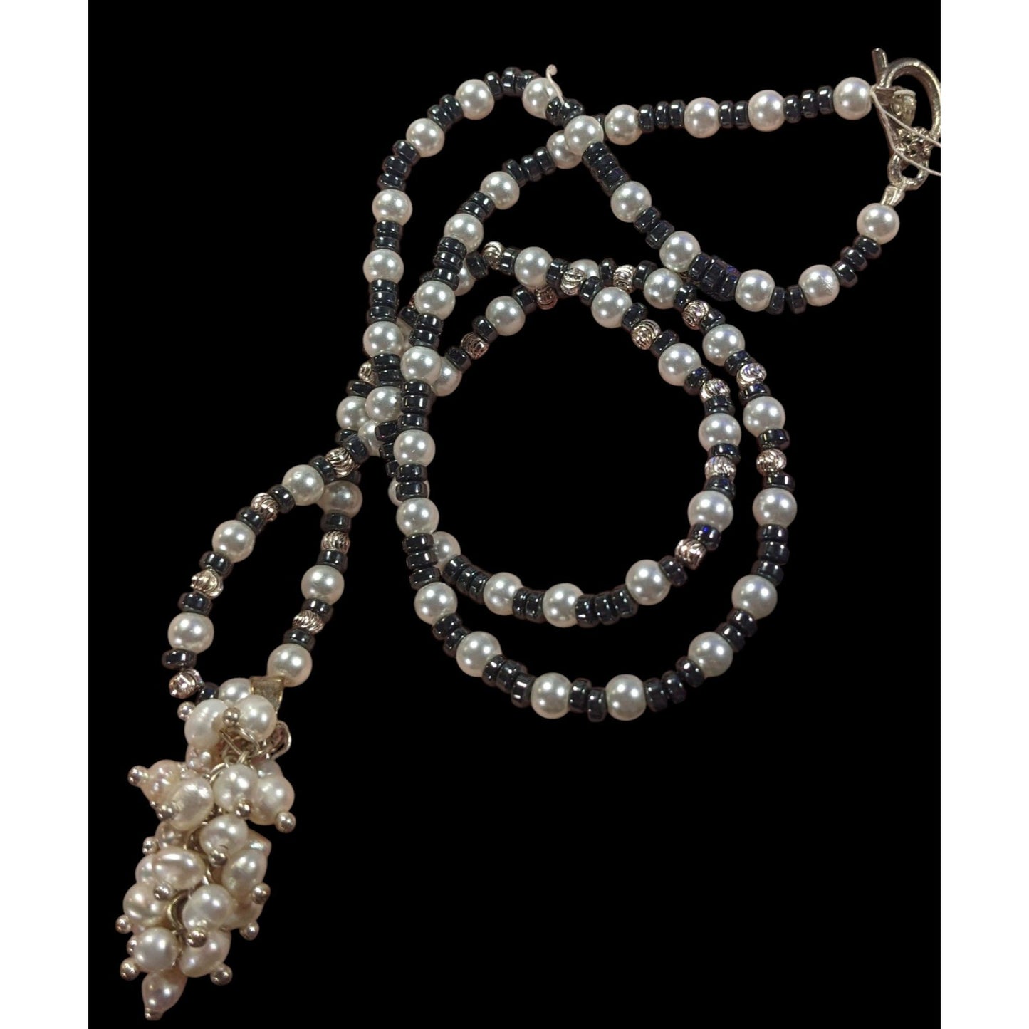 Handmade Whimsical Pearl And Glass Beaded Cluster Pendant Necklace