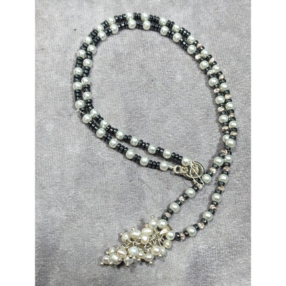 Handmade Whimsical Pearl And Glass Beaded Cluster Pendant Necklace