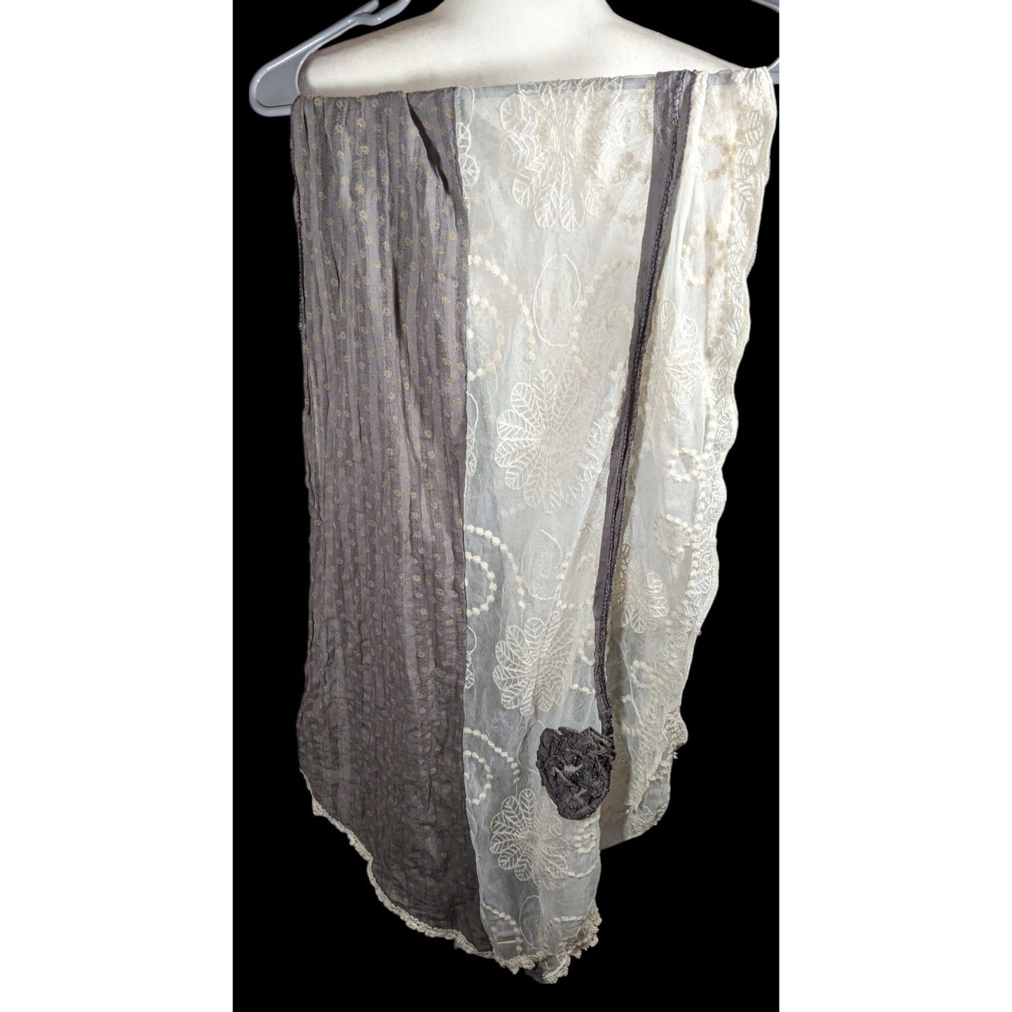 Vintage Floral Embroidered Lace Grey And White Scarf