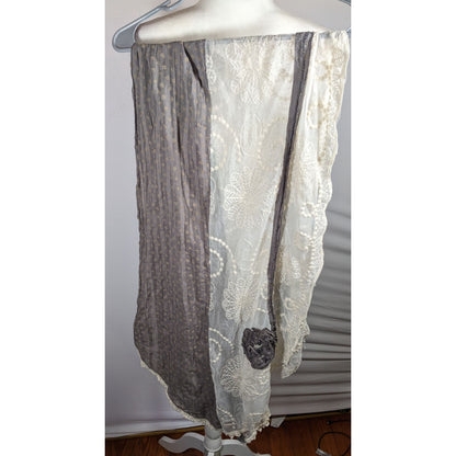Vintage Floral Embroidered Lace Grey And White Scarf