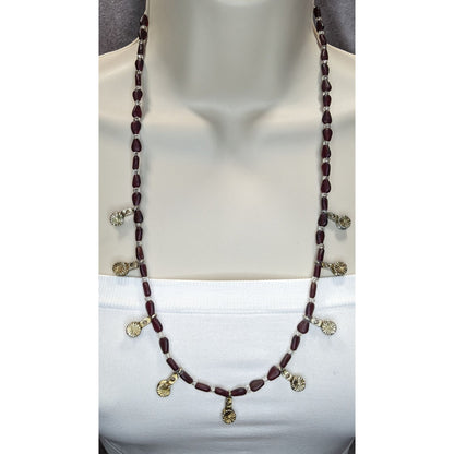 Boho Southwestern Vintage Frosted Garnet Glass Bead Dangle Charm Necklace