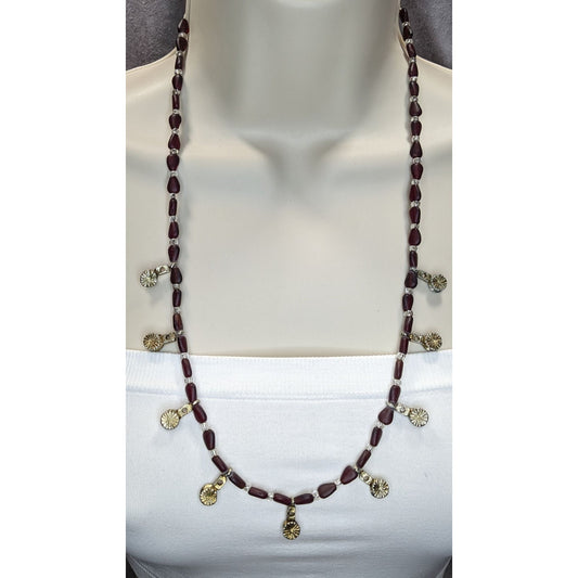 Boho Southwestern Vintage Frosted Garnet Glass Bead Dangle Charm Necklace