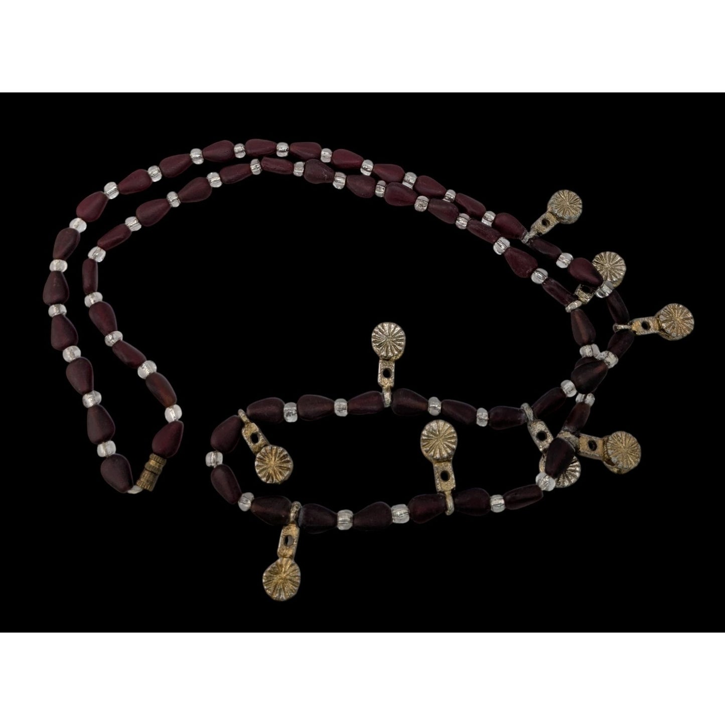 Boho Southwestern Vintage Frosted Garnet Glass Bead Dangle Charm Necklace