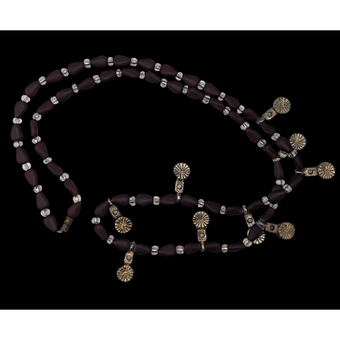 Boho Southwestern Vintage Frosted Garnet Glass Bead Dangle Charm Necklace