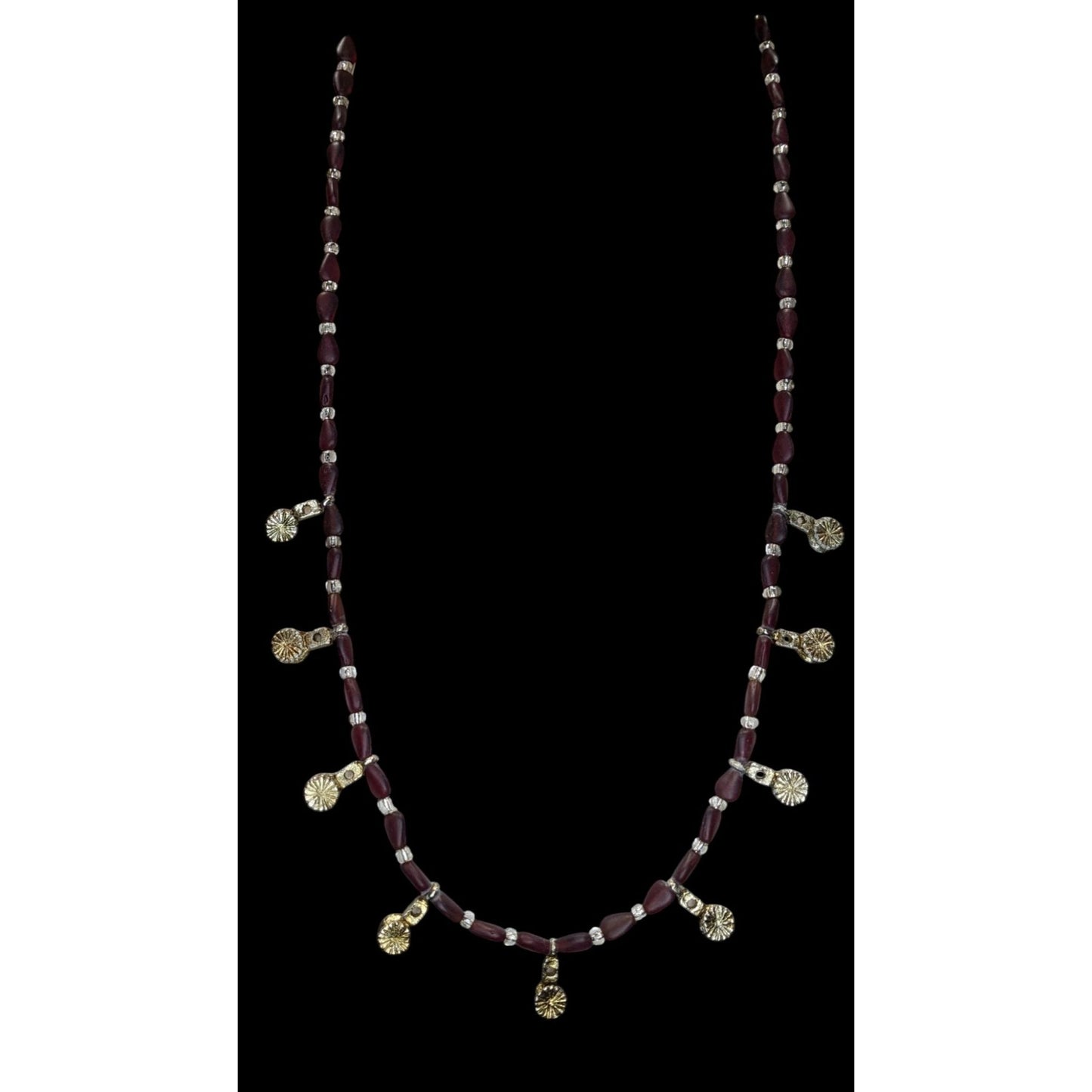 Boho Southwestern Vintage Frosted Garnet Glass Bead Dangle Charm Necklace
