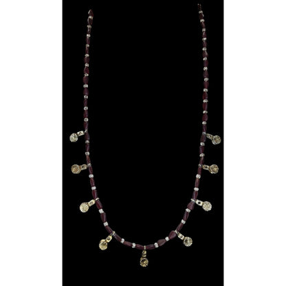Boho Southwestern Vintage Frosted Garnet Glass Bead Dangle Charm Necklace