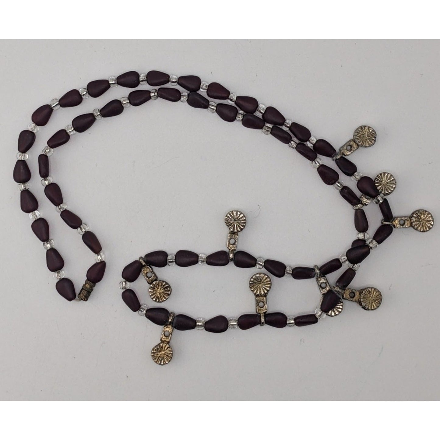 Boho Southwestern Vintage Frosted Garnet Glass Bead Dangle Charm Necklace