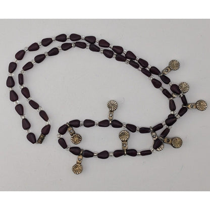 Boho Southwestern Vintage Frosted Garnet Glass Bead Dangle Charm Necklace