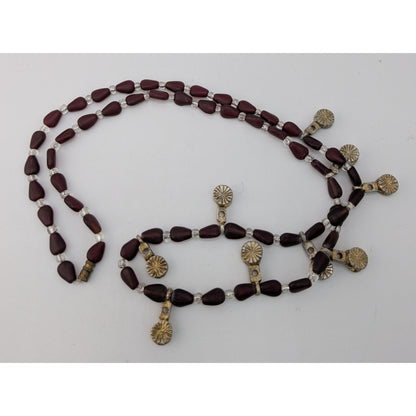 Boho Southwestern Vintage Frosted Garnet Glass Bead Dangle Charm Necklace