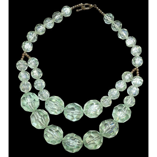 Vintage Chunky Translucent Mint Beaded Layered Necklace