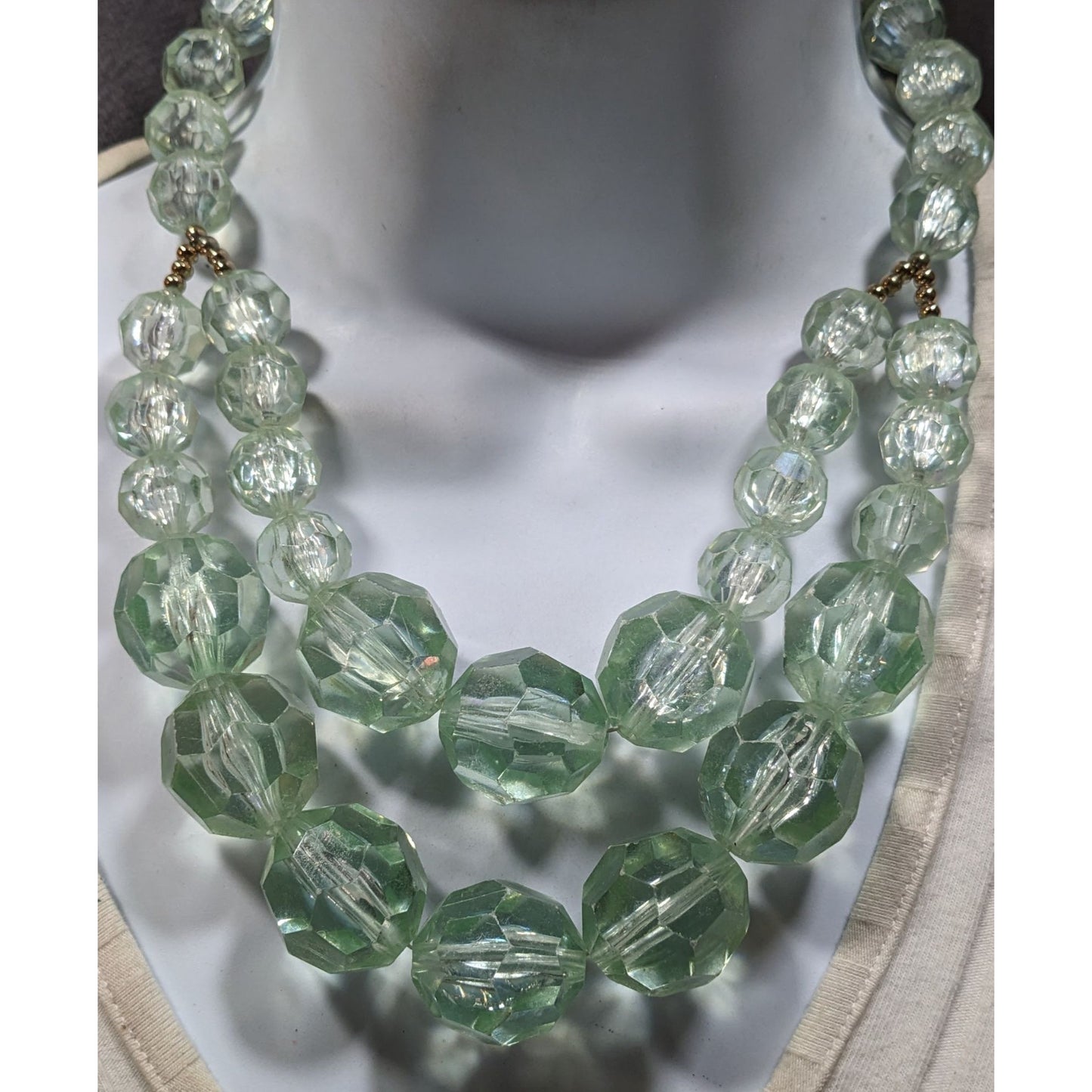 Vintage Chunky Translucent Mint Beaded Layered Necklace