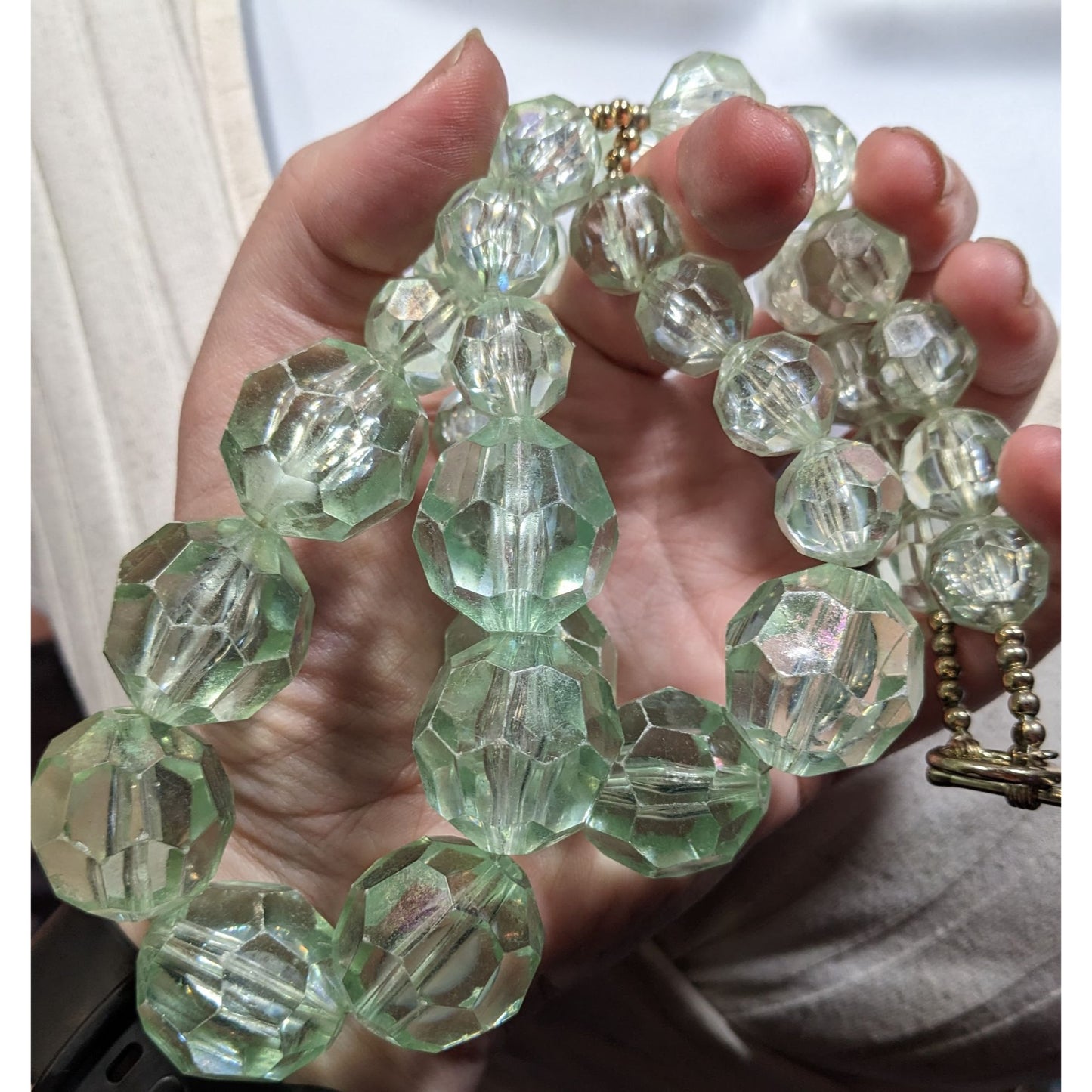 Vintage Chunky Translucent Mint Beaded Layered Necklace