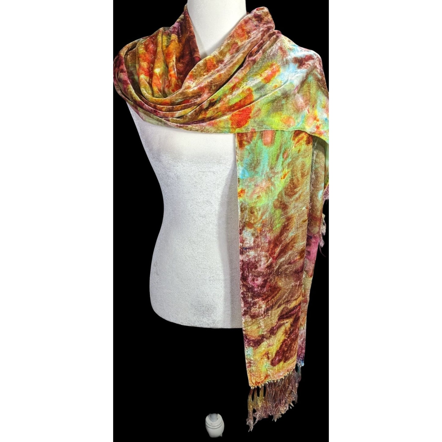 Vintage Bohemian Retro Hippie Velvet Tie-Dye Scarf With Fringe