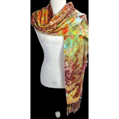 Vintage Bohemian Retro Hippie Velvet Tie-Dye Scarf With Fringe