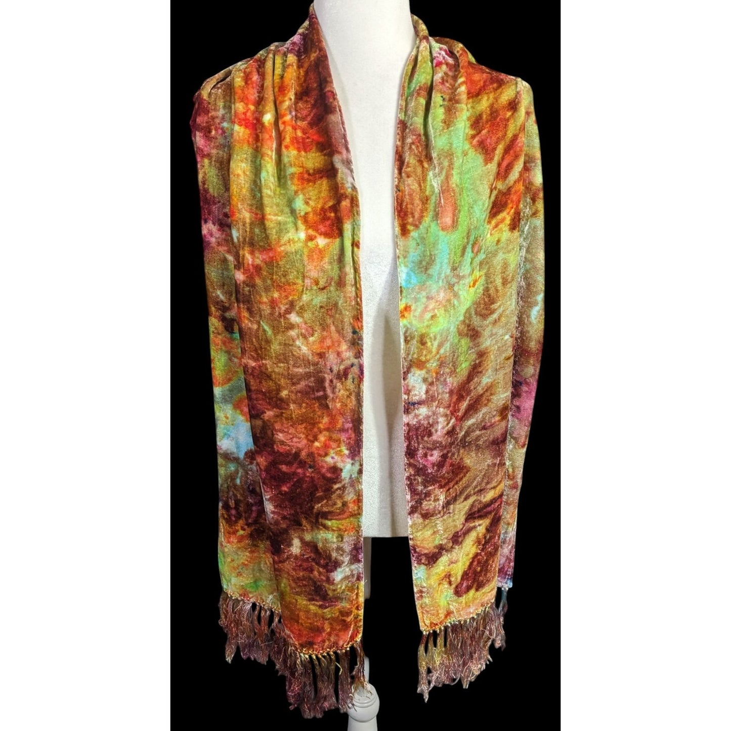 Vintage Bohemian Retro Hippie Velvet Tie-Dye Scarf With Fringe