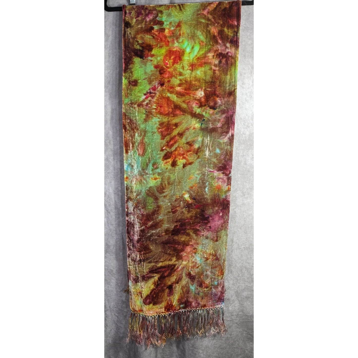 Vintage Bohemian Retro Hippie Velvet Tie-Dye Scarf With Fringe