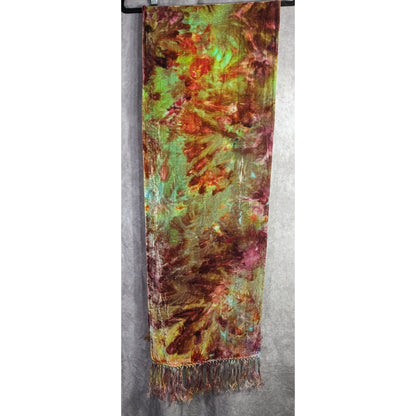 Vintage Bohemian Retro Hippie Velvet Tie-Dye Scarf With Fringe